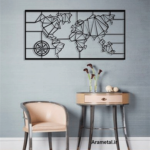 دیوار کوب فلزی نقشه جهان هندسی کد 2147