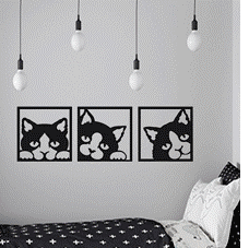 دیوار کوب فلزی مجموعه سه عددی گربه های فریم دار کد 2043