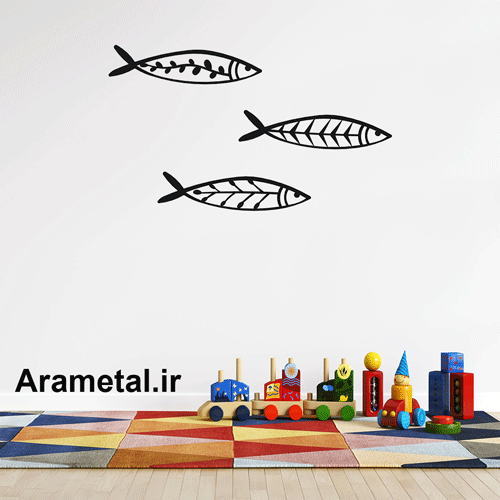 دیوار کوب فلزی مجموعه سه عددی ماهی ها کد 2066