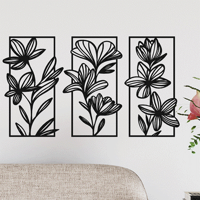 دیوار کوب فلزی مجموعه سه عددی گل های میخک کد 2073