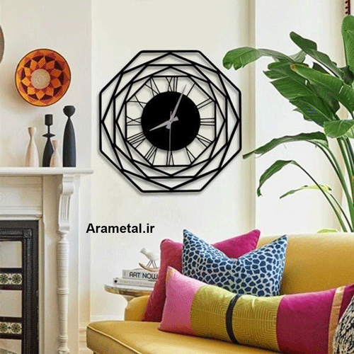 ساعت دیواری فلزی هشت ضلعی لاتین کد 9010