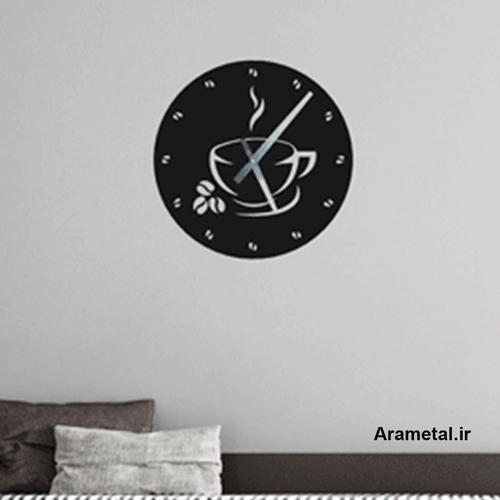 ساعت دیواری فلزی طرح قهوه کد 9021