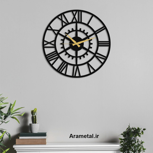 ساعت دیواری فلزی چرخ دنده اعداد رومی کد 9027